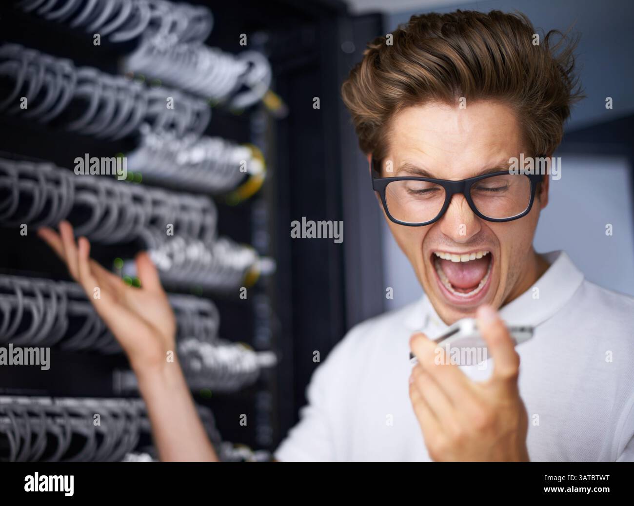 Phone call question angry hi-res stock photography and images - Alamy