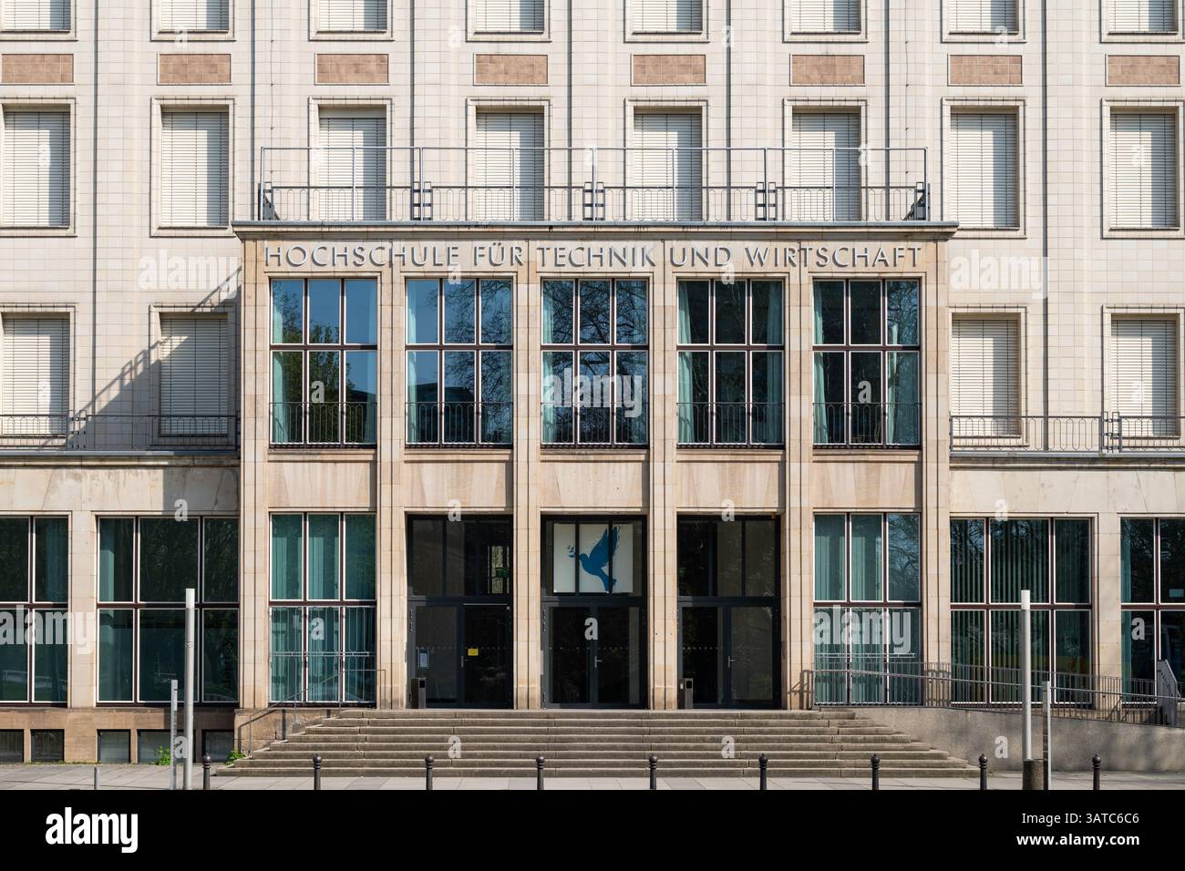 Dresden Hochschule für Technik und Wirtschaft (University of Applied Sciences) building entrance. Higher education facility owned by the state. Stock Photo