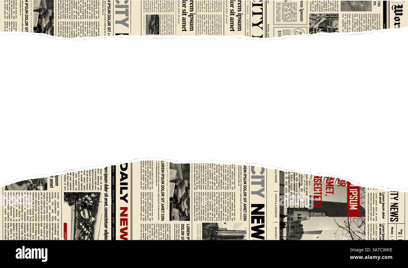 Torn newspaper border banner. Jagged edges. Collage halftone elements ...