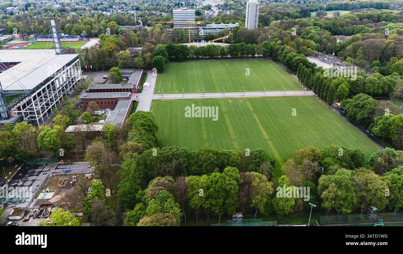 LEVERKUSEN, GERMANY - 18 APRIL, 2025: Aerial spring view of Rhein ...