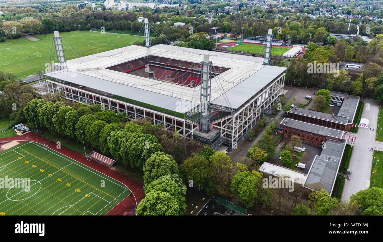 LEVERKUSEN, GERMANY - 18 APRIL, 2025: Aerial spring view of Rhein ...