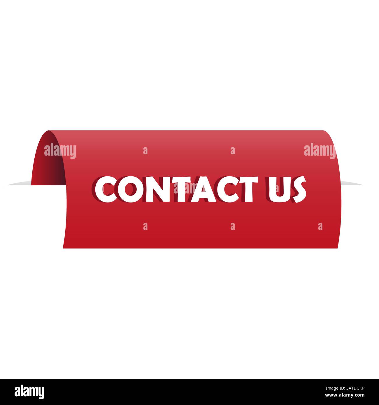 Contact us sticker. Message ribbon shape. Red curved tab. Vector announcement tag. Stock Vector