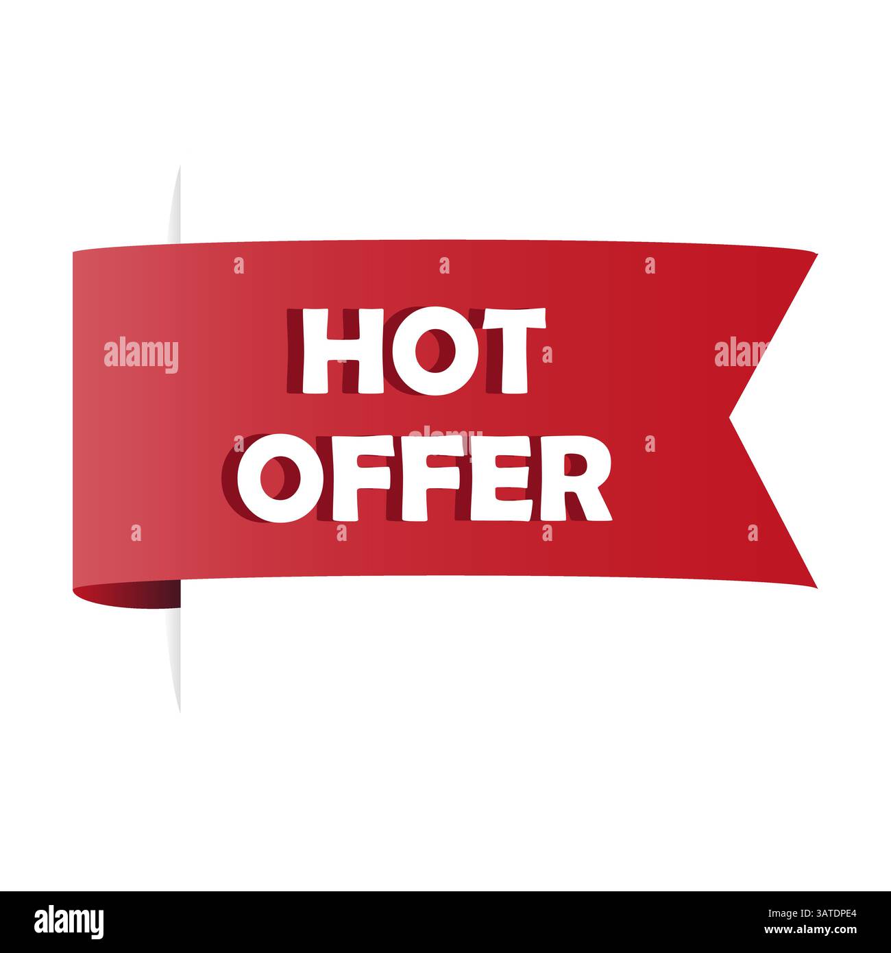 Red ribbon banner. Hot offer text. Promotional vector tag. Bold shape ...