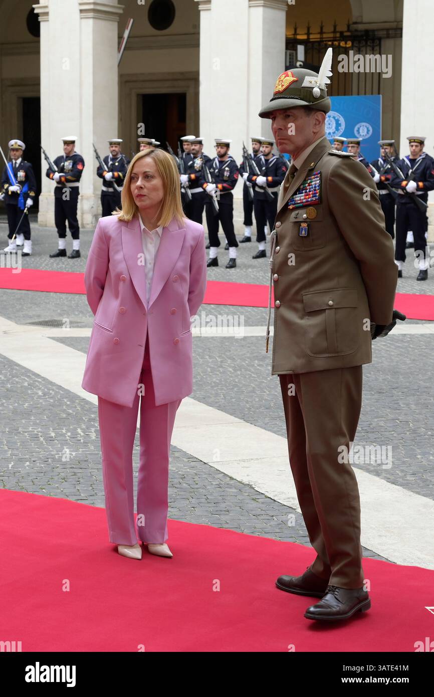 Rome, Italy. 18th Apr, 2025. Italian Prime Minister Giorgia Meloni (l ...