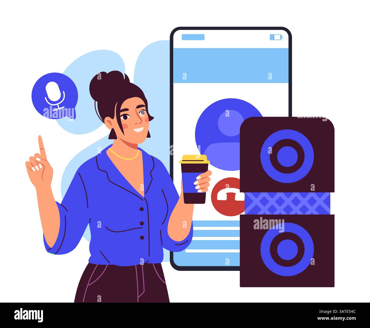 Woman using voice assistant technology. Vector illustration Stock Vector