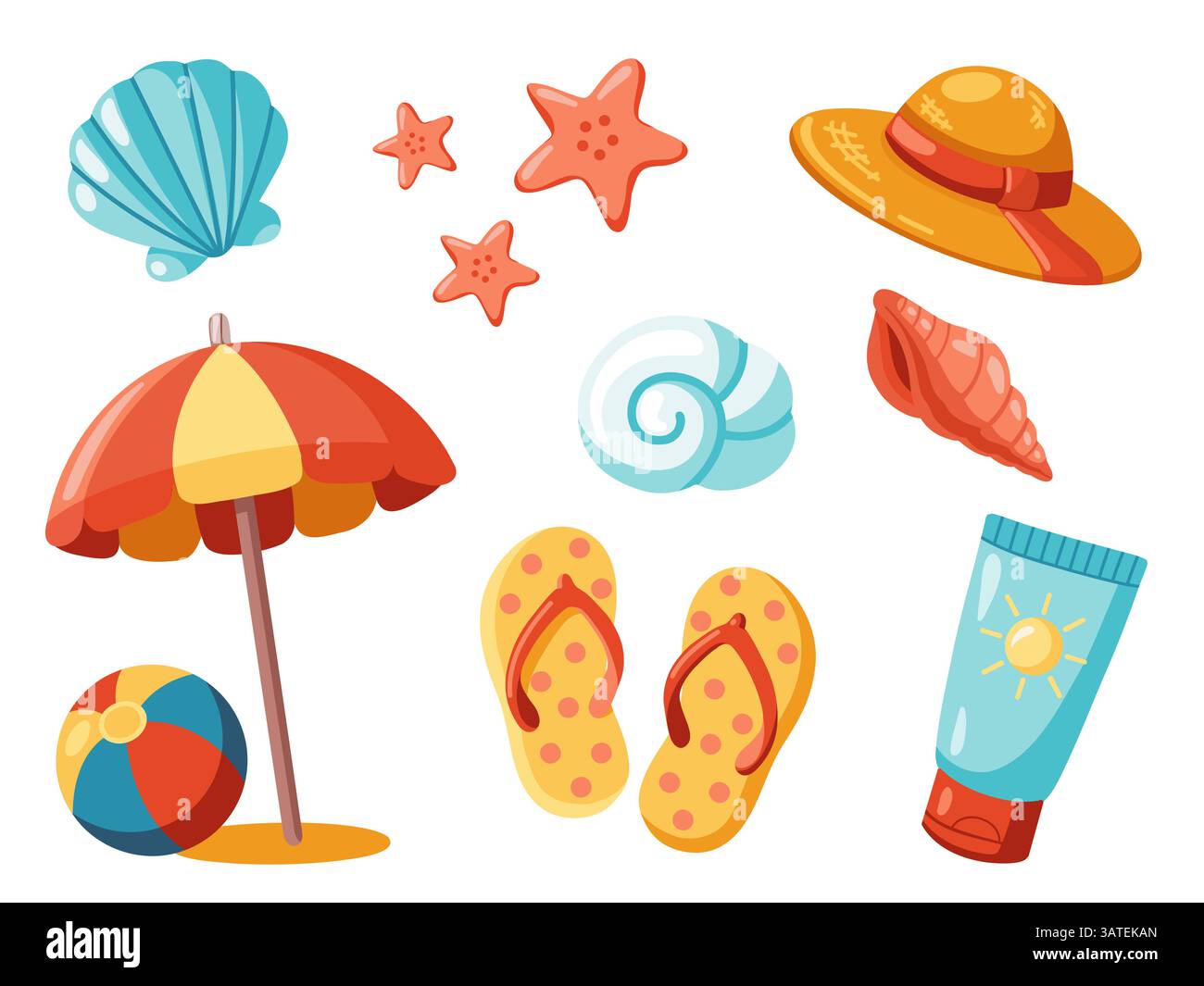 Cartoon Summer Beach elements huge set. Vector isolated illustrations on white background Stock Vector