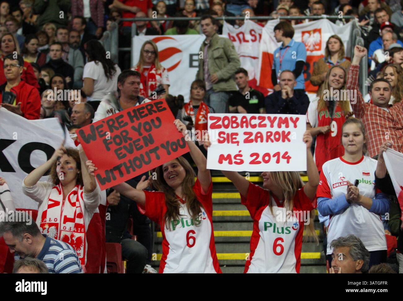 Sept. 28, 2013 - 28.09.2013, Kopenhaga, siatkowka, volleyball, Mistrzostwa Europy, polfinal, European Championship, semifinal, Serbia - Rosja, Serbia - Russia, Kibice reprezentacji Polski,  fot. Tomasz Jastrzebowski / Foto Olimpik(Credit Image: © Fot. Tomasz Jastrzebowski / Foto/Cal Sport Media/ZUMAPRESS.com) Stock Photo