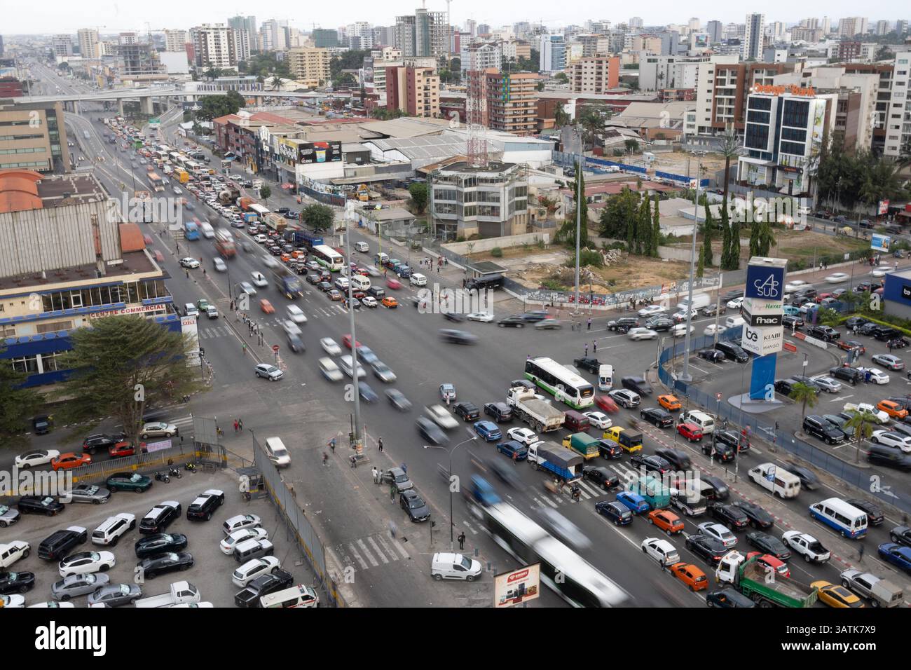 Marcory Trafic in the Marcory neighborhood. View of the city of Abidjan, Ivory ...