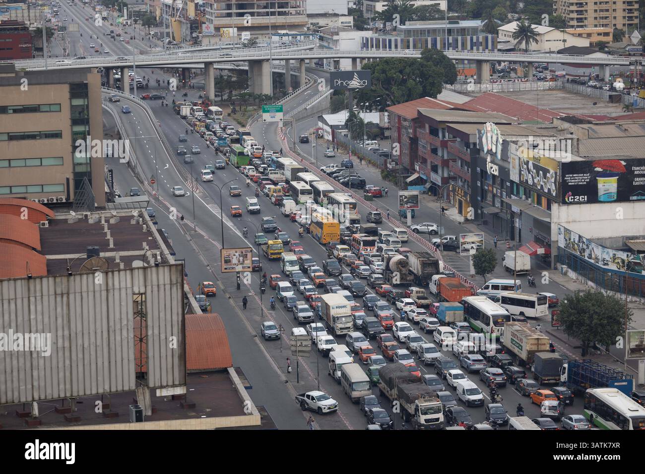 Marcory Trafic in the Marcory neighborhood. View of the city of Abidjan, Ivory ...