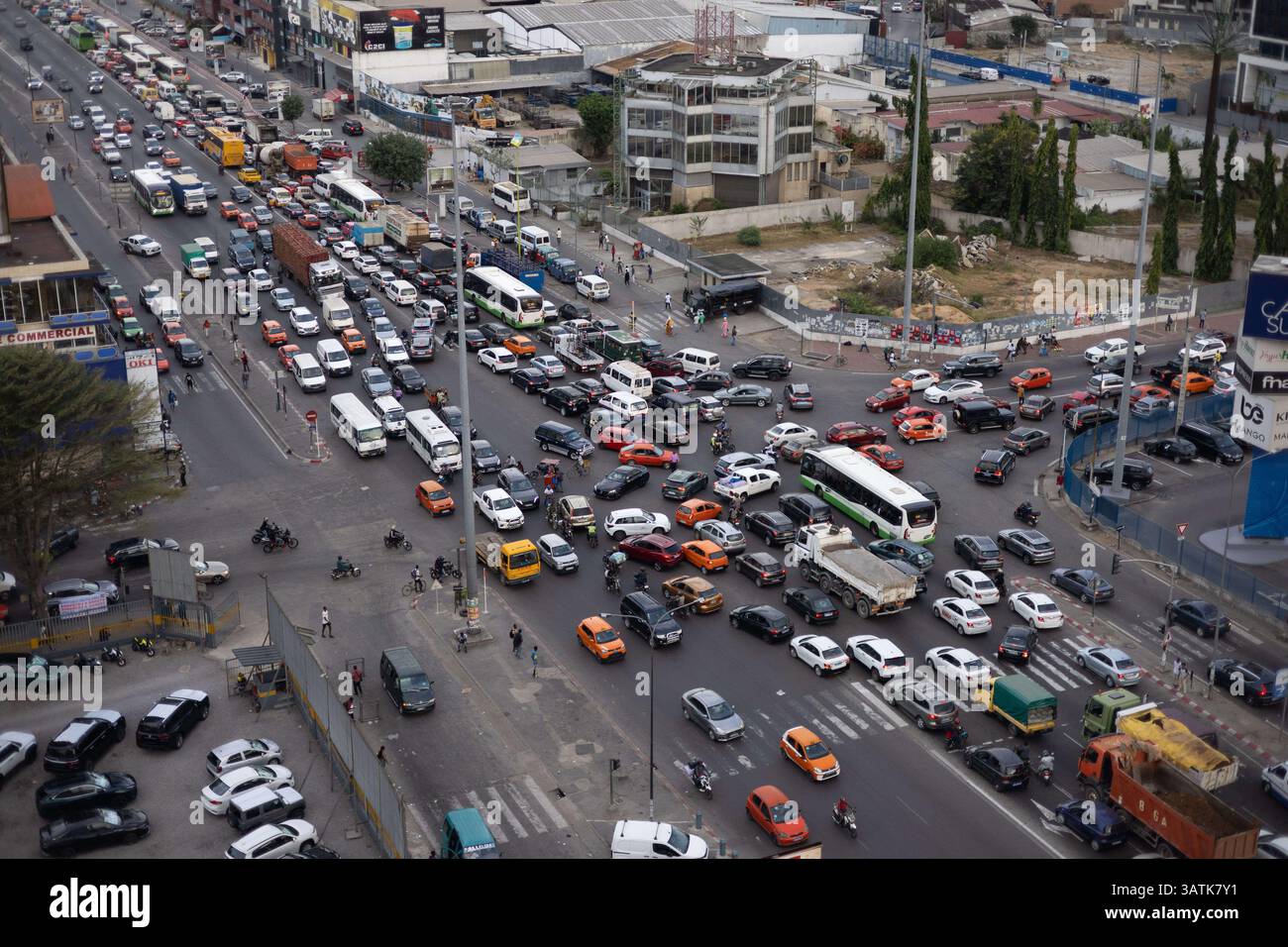 Marcory Trafic in the Marcory neighborhood. View of the city of Abidjan, Ivory ...