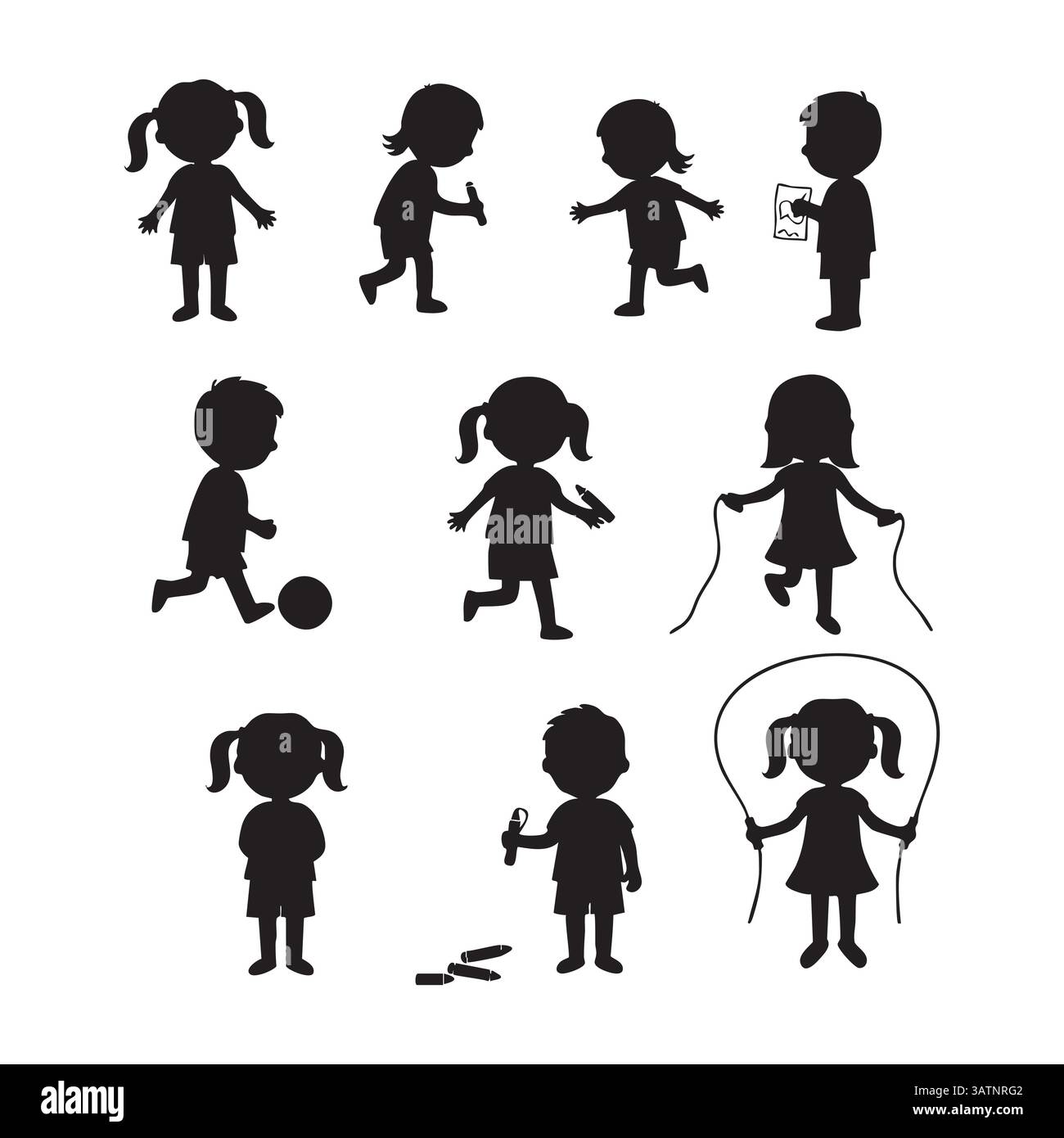Set of children silhouette on white background Stock Vector Image & Art ...