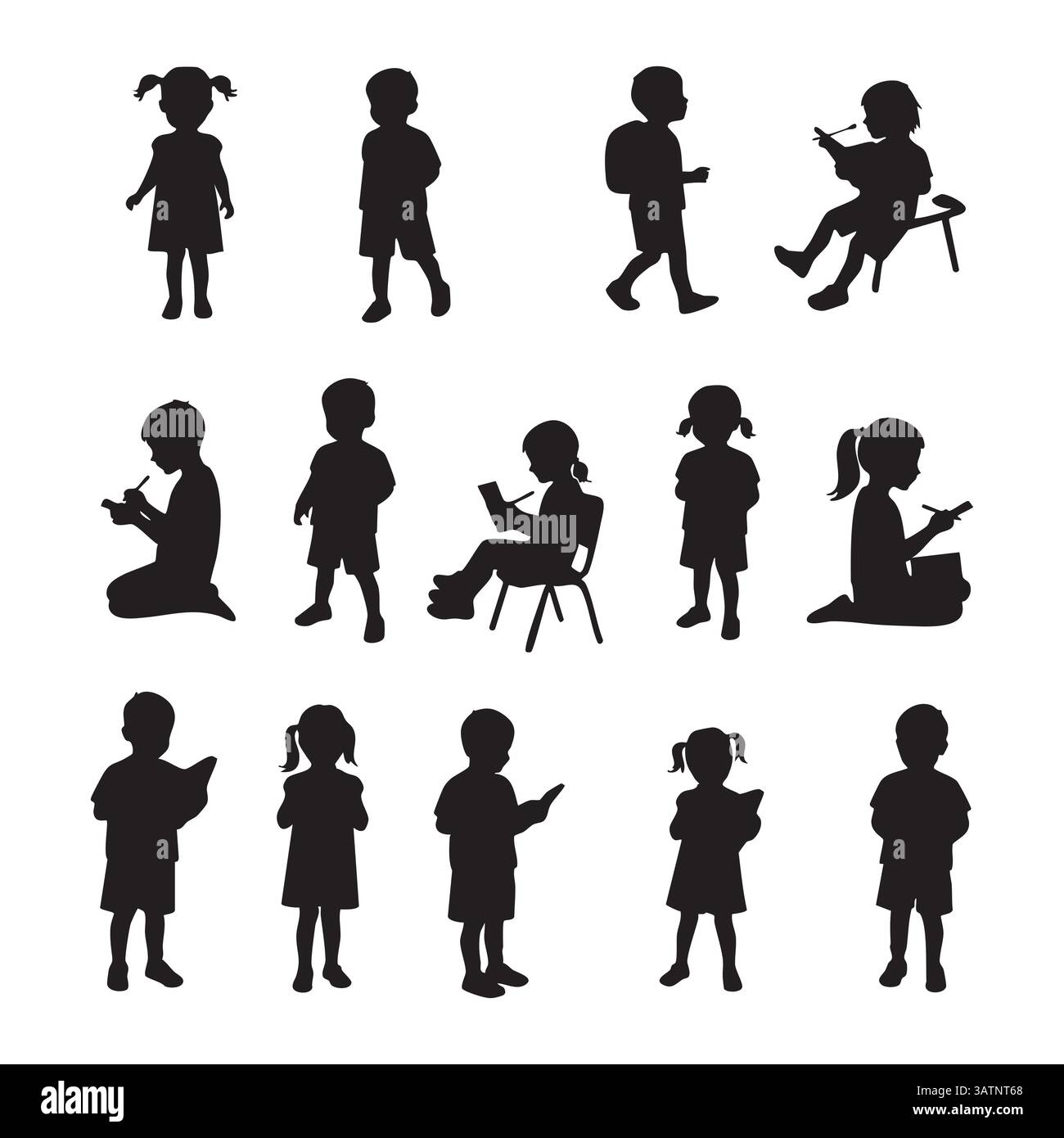 Set of children silhouette on white background Stock Vector Image & Art ...