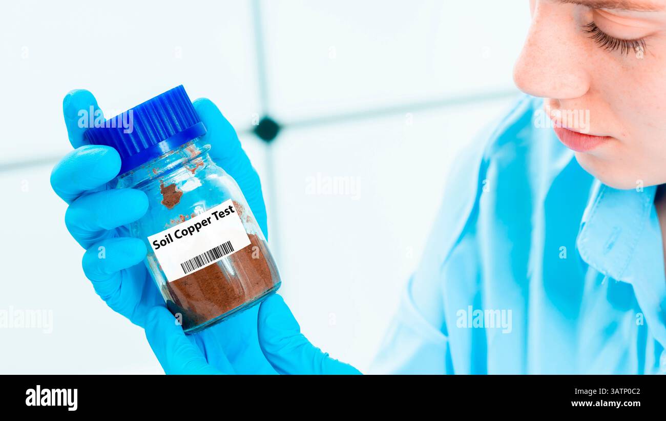 Soil copper test. Analyses copper levels. Stock Photo