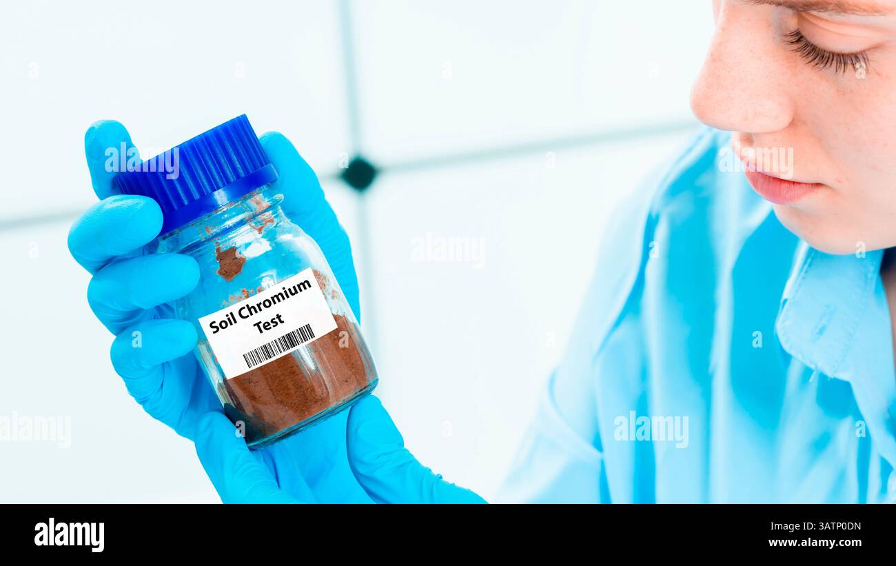 Soil chromium test. Analyses chromium concentration. Stock Photo
