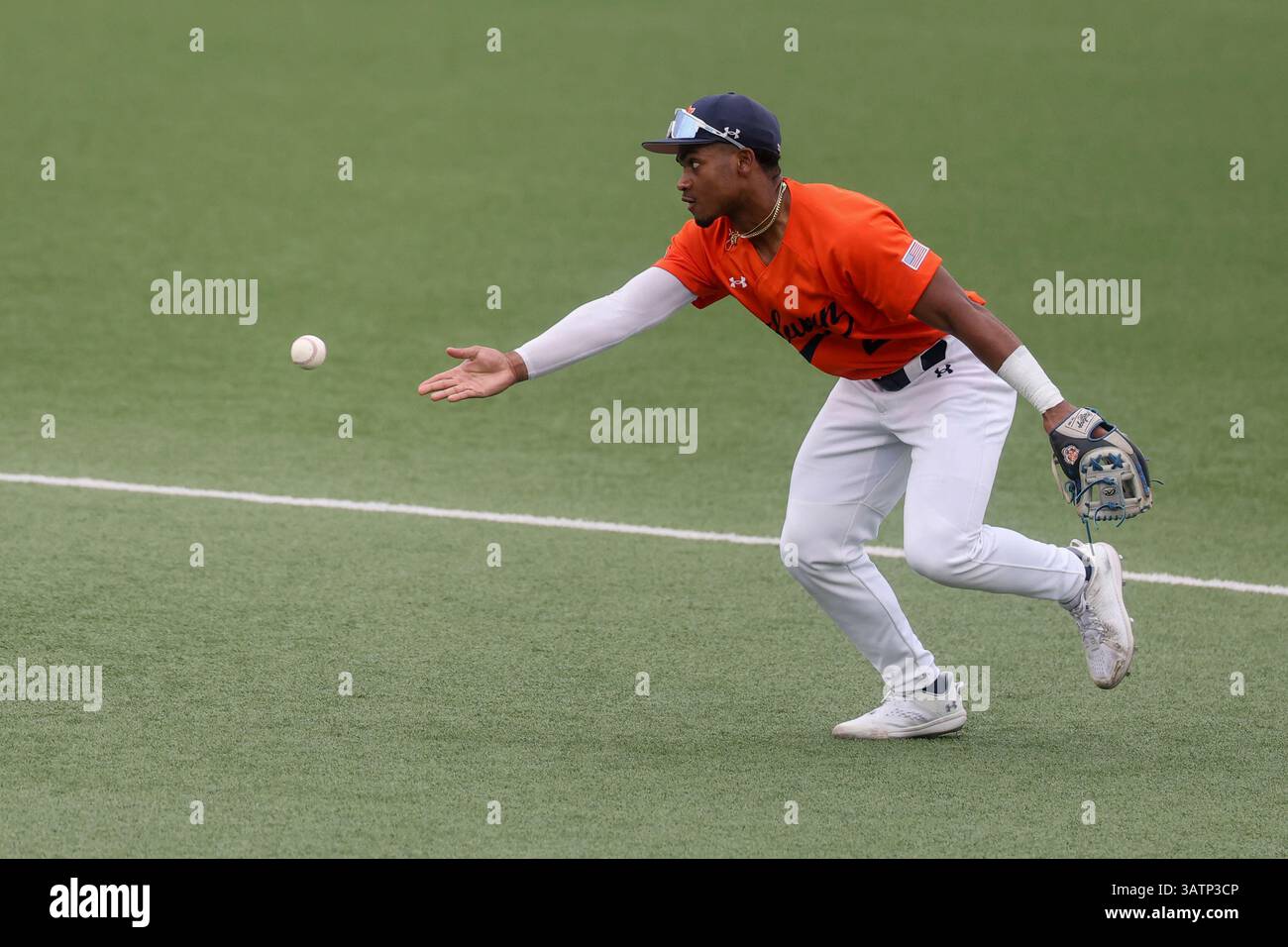 AUSTIN, TX - APRIL 18: Auburn infielder Chris Rembert (2) tosses the ...