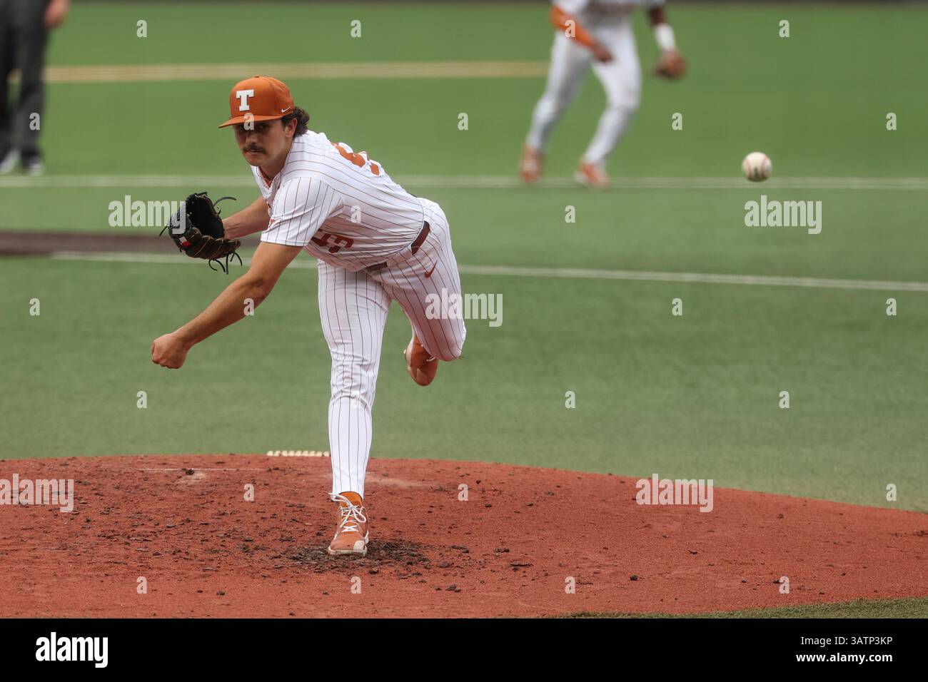 AUSTIN, TX - APRIL 18: Texas pitcher Luke Harrison (53) pitches the ...