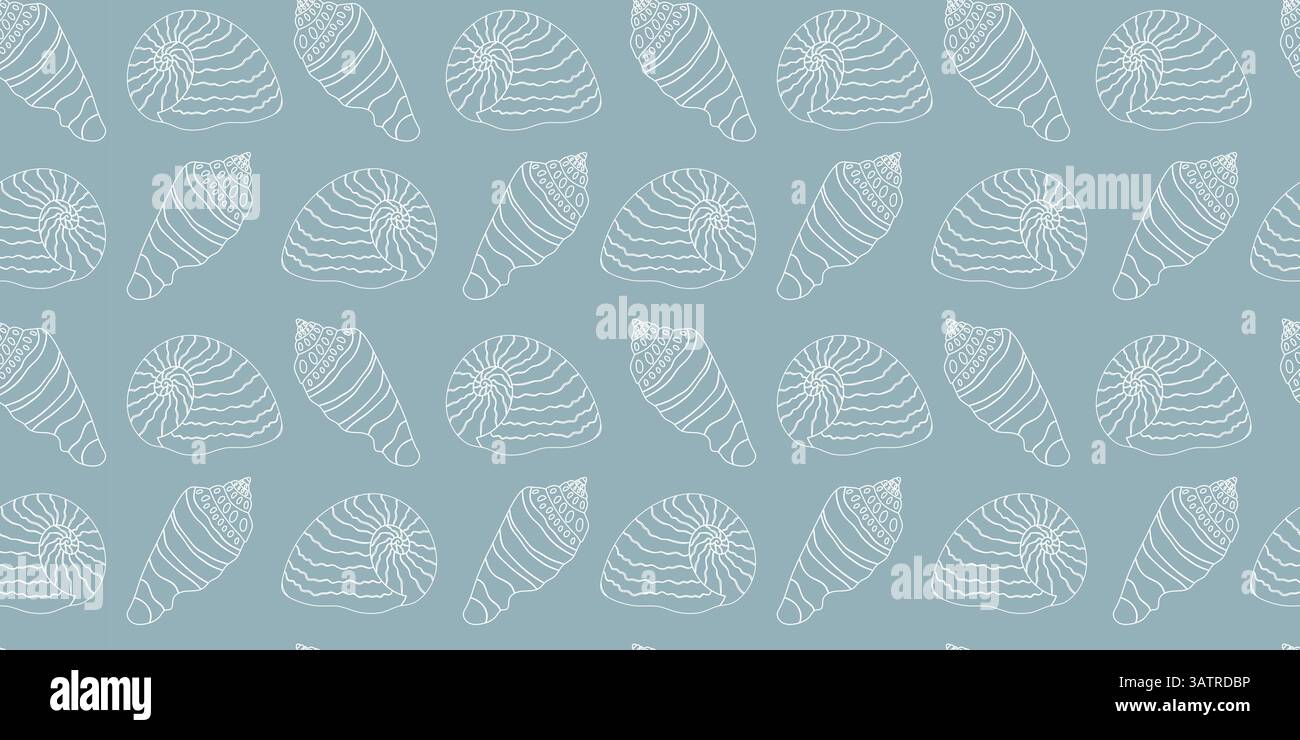 Sea shells, fossils and mollusks seamless pattern Stock Vector