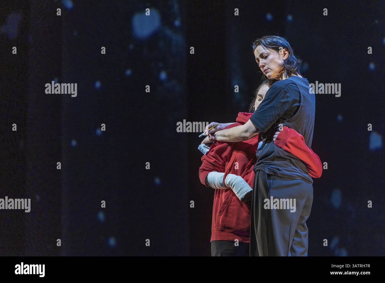 Replay by Yael Ronen at the Schaubuehne in Berlin. In 1988, an opera singer from the GDR stays in the West after a guest performance in Bayreuth, leav Stock Photo