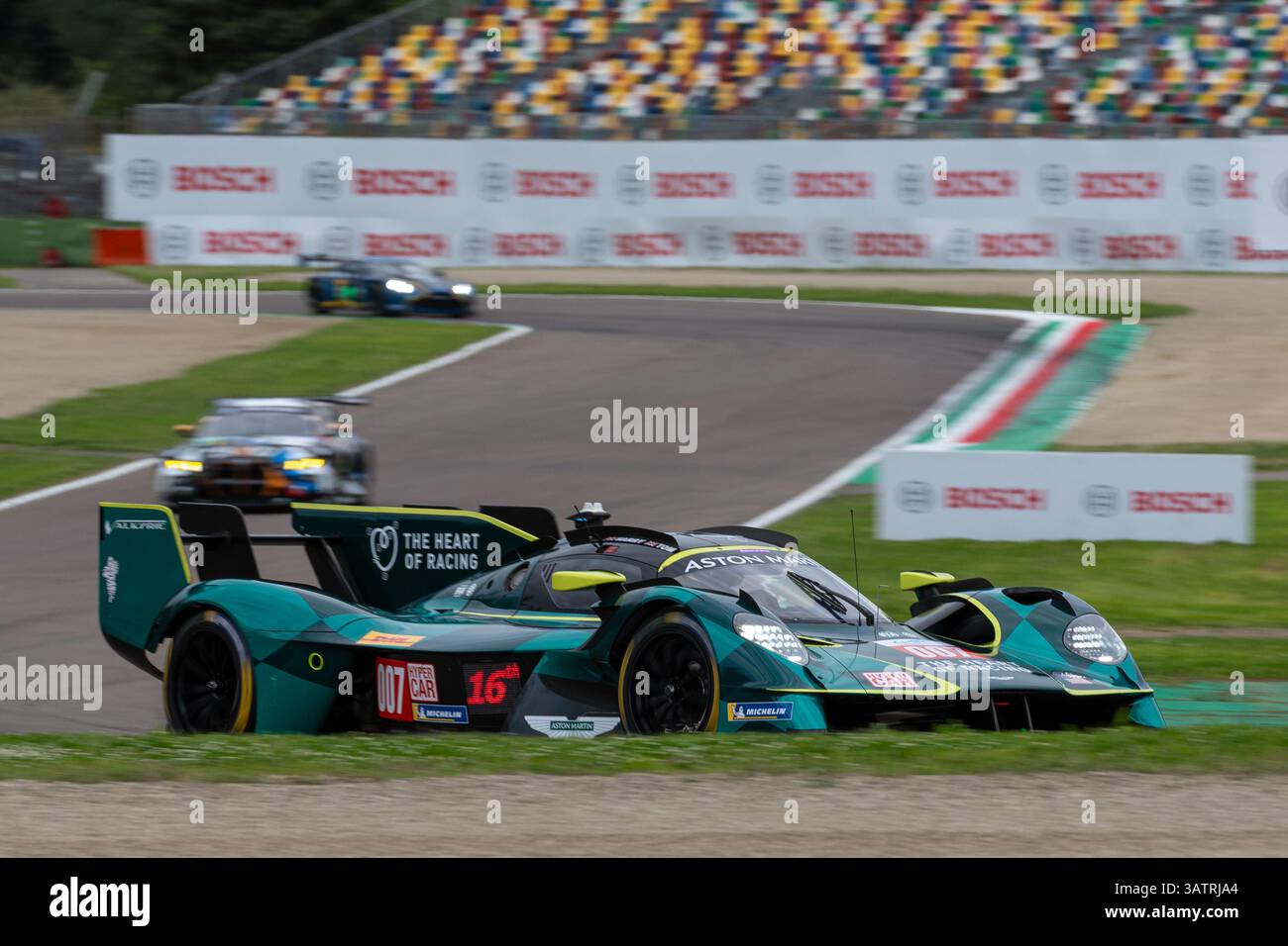 Imola, Italy. 18 April, 2025. ASTON MARTIN THOR TEAM #007 HYPERCAR (TINCKNELL, GAMBLE) at turn 7 during the second Free practice session of the 2025 F Stock Photo