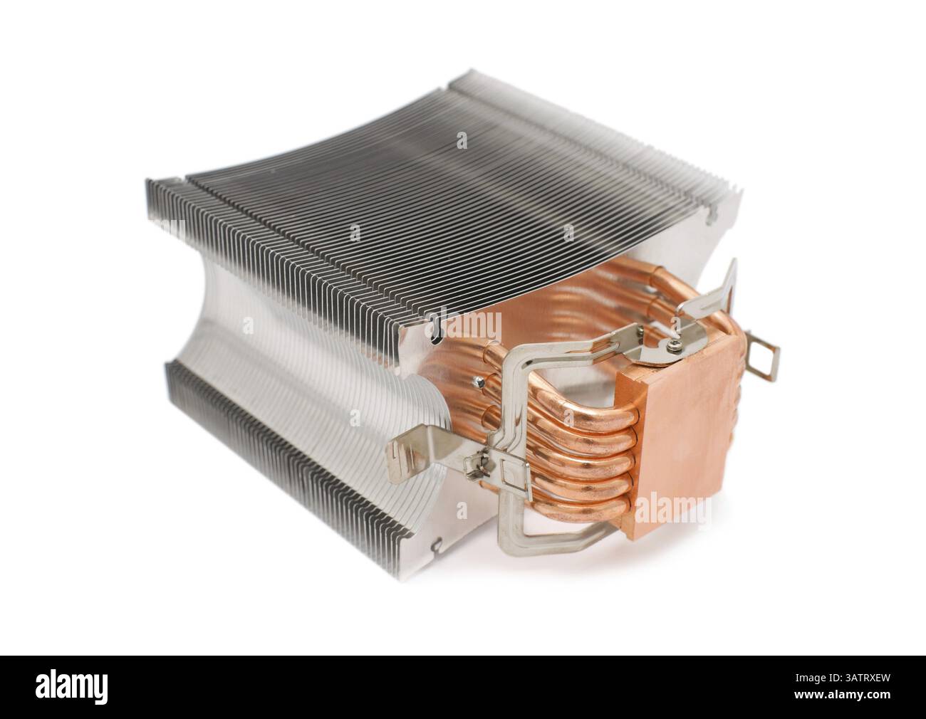 Powerful cooler for computer central processor unit over white background Stock Photo