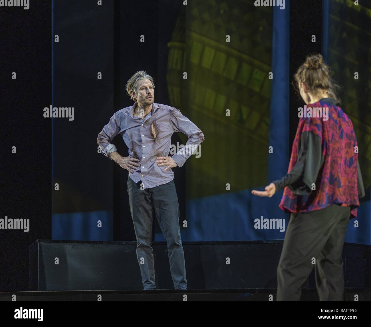 Replay by Yael Ronen at the Schaubuehne in Berlin. In 1988, an opera singer from the GDR stays in the West after a guest performance in Bayreuth, leav Stock Photo