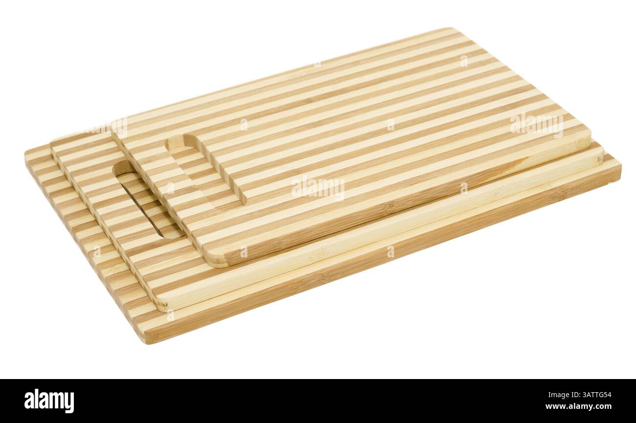 Three bamboo cutting boards, isolated Stock Photo