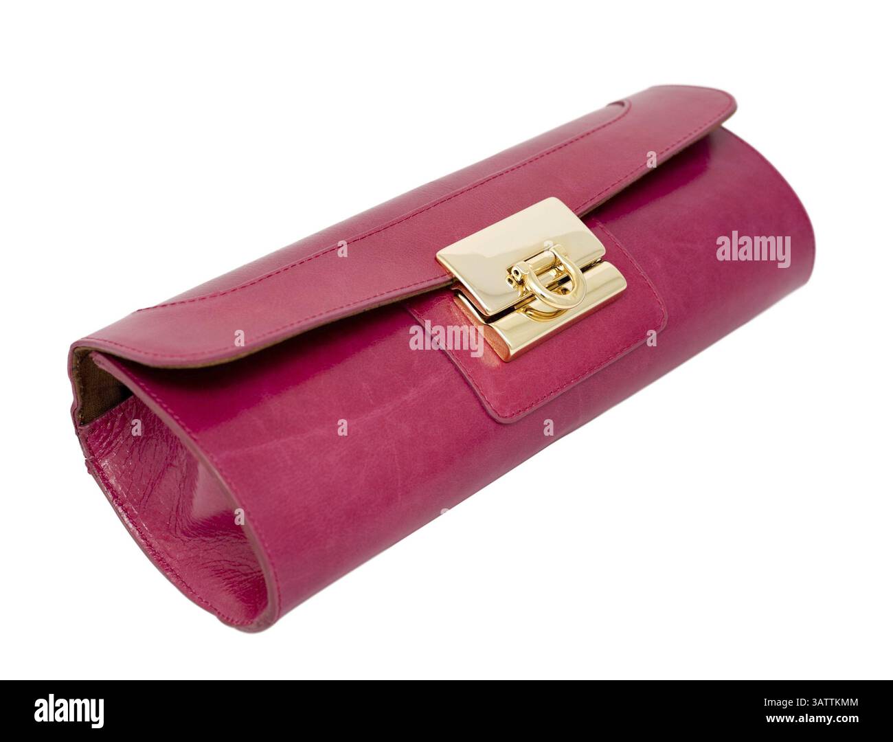 Ladies leather dark pink purse without strap, clipping path Stock Photo
