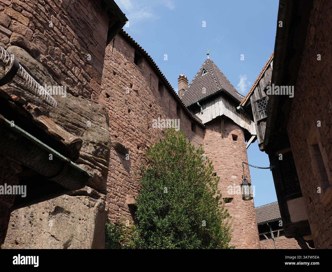 Medieval walls, ramparts of Koenigsbourg castle in European Orschwiller ...