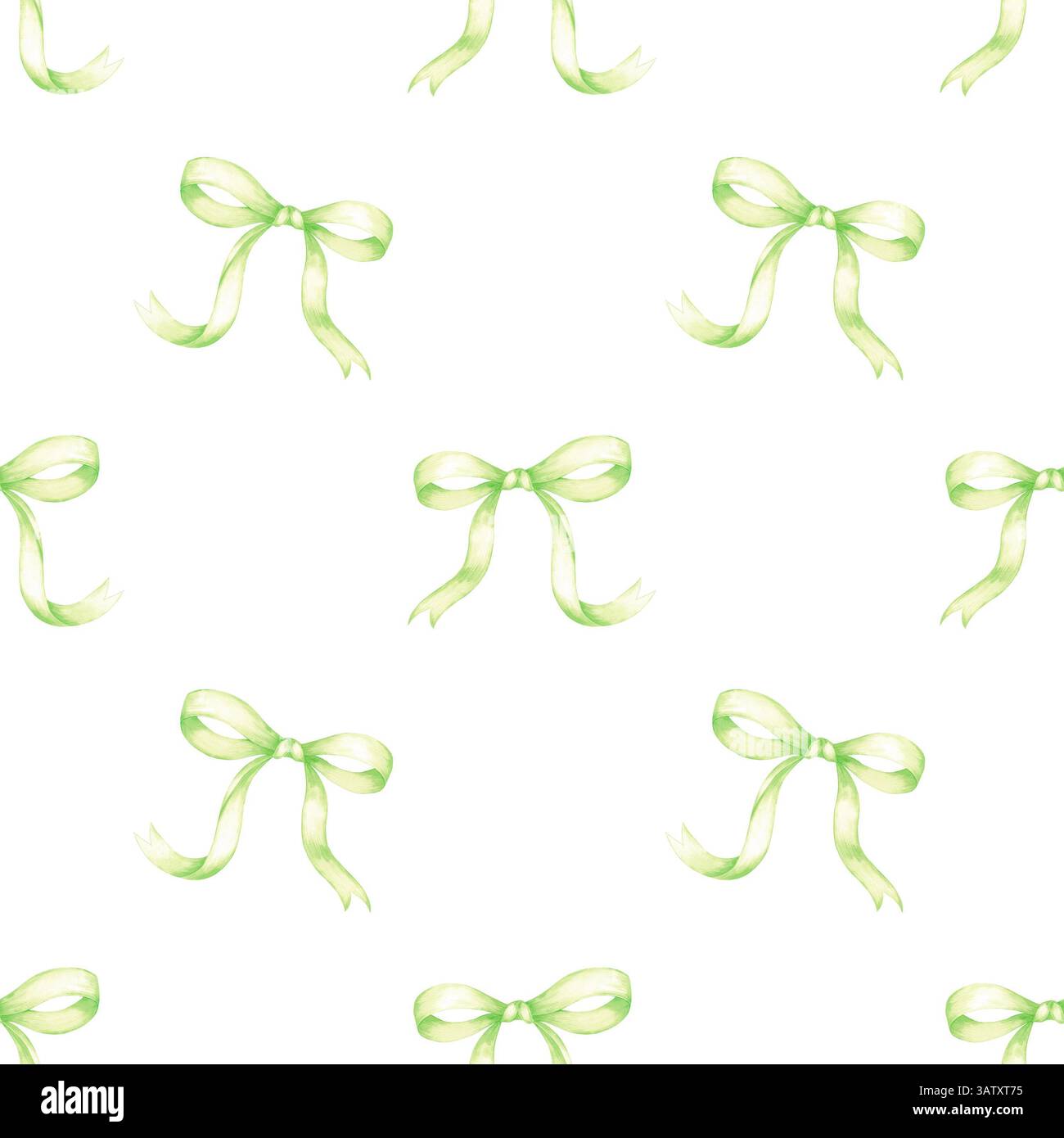 Hand drawn watercolor green bow seamless pattern. Illustration isolated ...