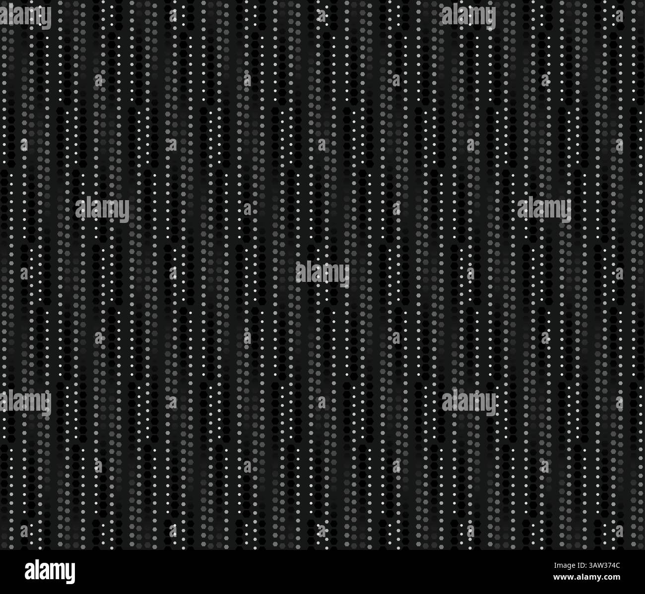 Black grey dotted hexagon seamless pattern.. Hexagon dotted halftone gradient texture pattern. Repeating dots gradation pattern. Black dark backdrop. Stock Vector