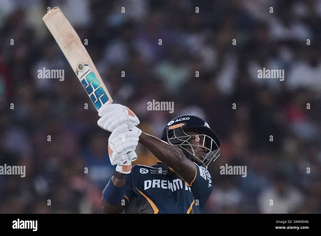 Gujarat Titans' Sherfane Rutherford plays a shot during the Indian ...