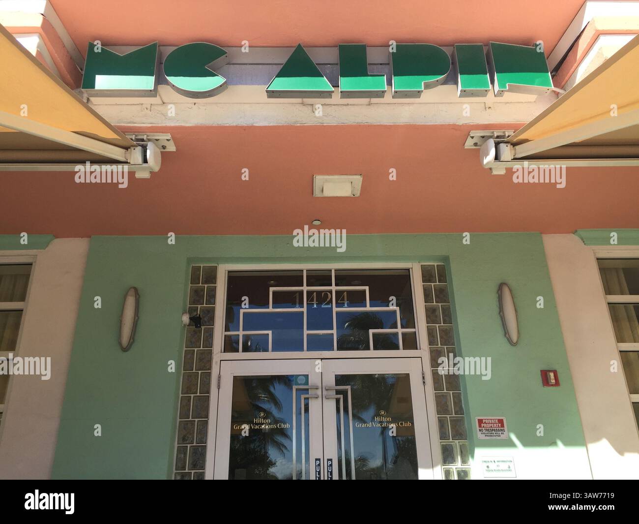 April 24, 2015 - Miami Beach, FL, USA - It may look like a hotel, but the McAlpin is really part of the Hilton Vacation Club on Ocean Drive in Miami Beach. (Credit Image: © Ellen Creager/TNS via ZUMA Wire) Stock Photo