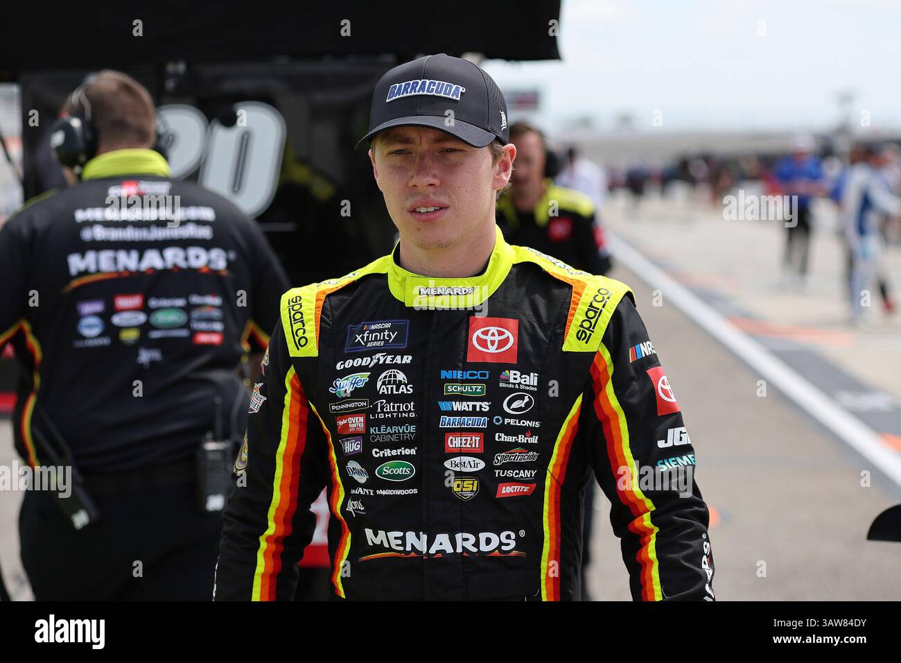 ROCKINGHAM, NC - APRIL 19: Brandon Jones (#20 Joe Gibbs Racing Menards ...