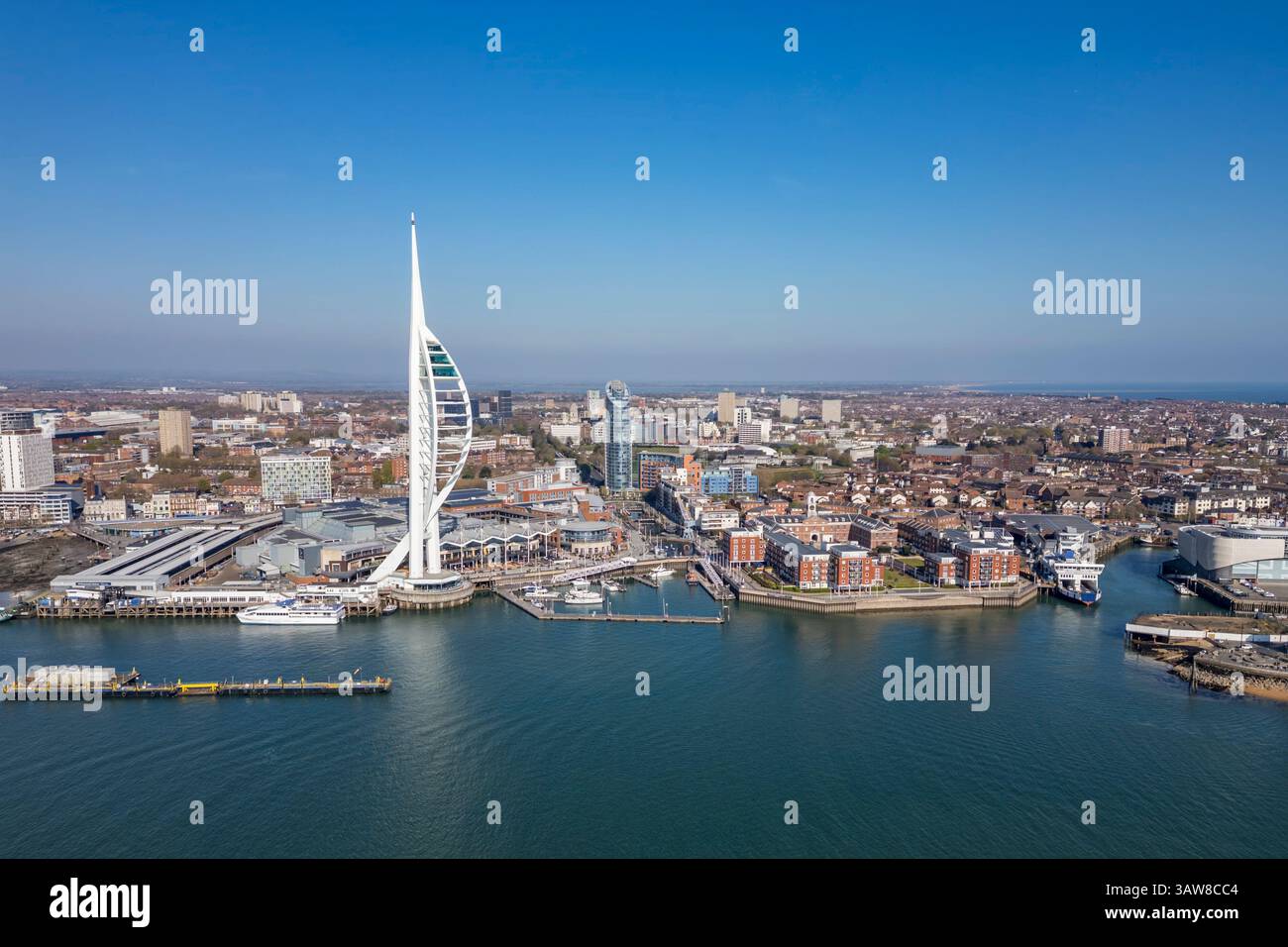 Aerial view of Spinnaker Tower, Portsmouth Harbour, Hampshire, UK. Stock Photo