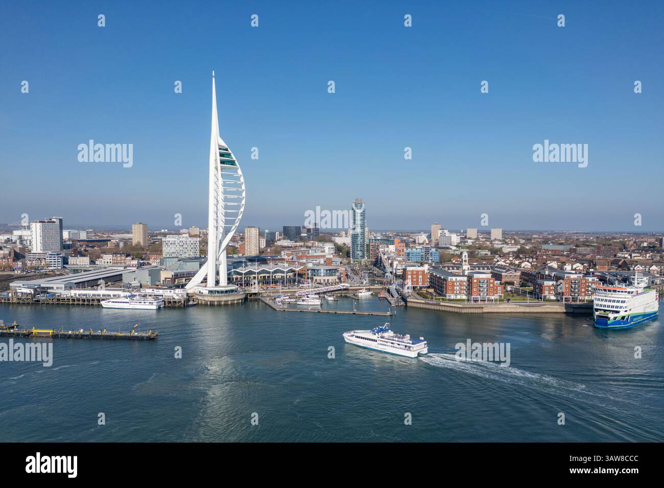 Aerial view of Spinnaker Tower, Portsmouth Harbour, Hampshire, UK. Stock Photo