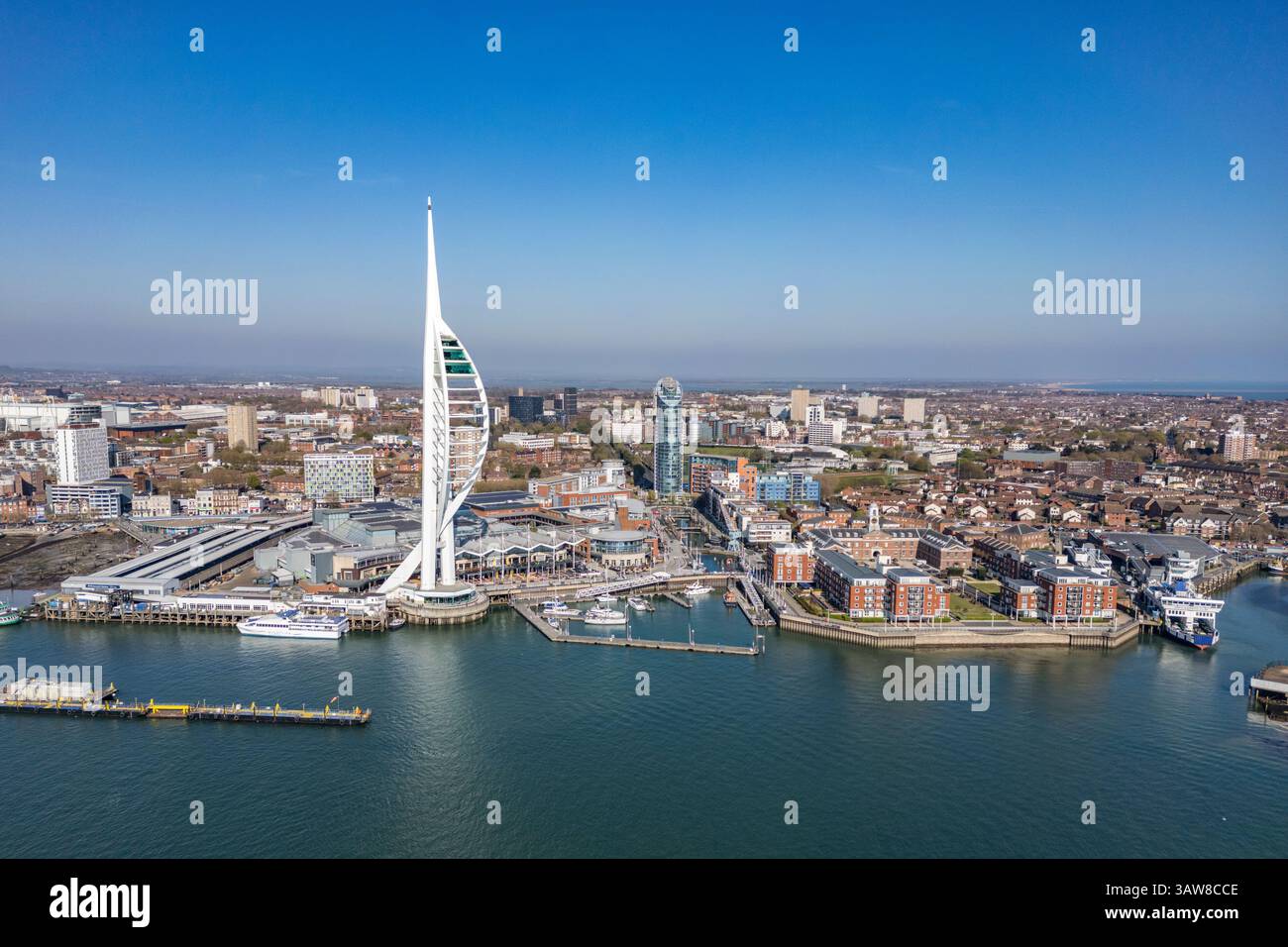 Aerial view of the Spinnaker Tower in Portsmouth harbour, Hampshire, UK. Stock Photo