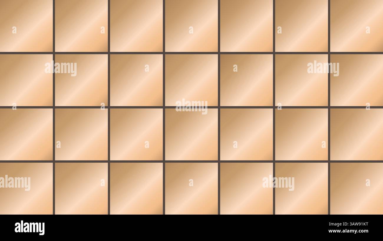 Brown tiles background. Beige geometric backdrop. Gold squares texture. Stock Vector