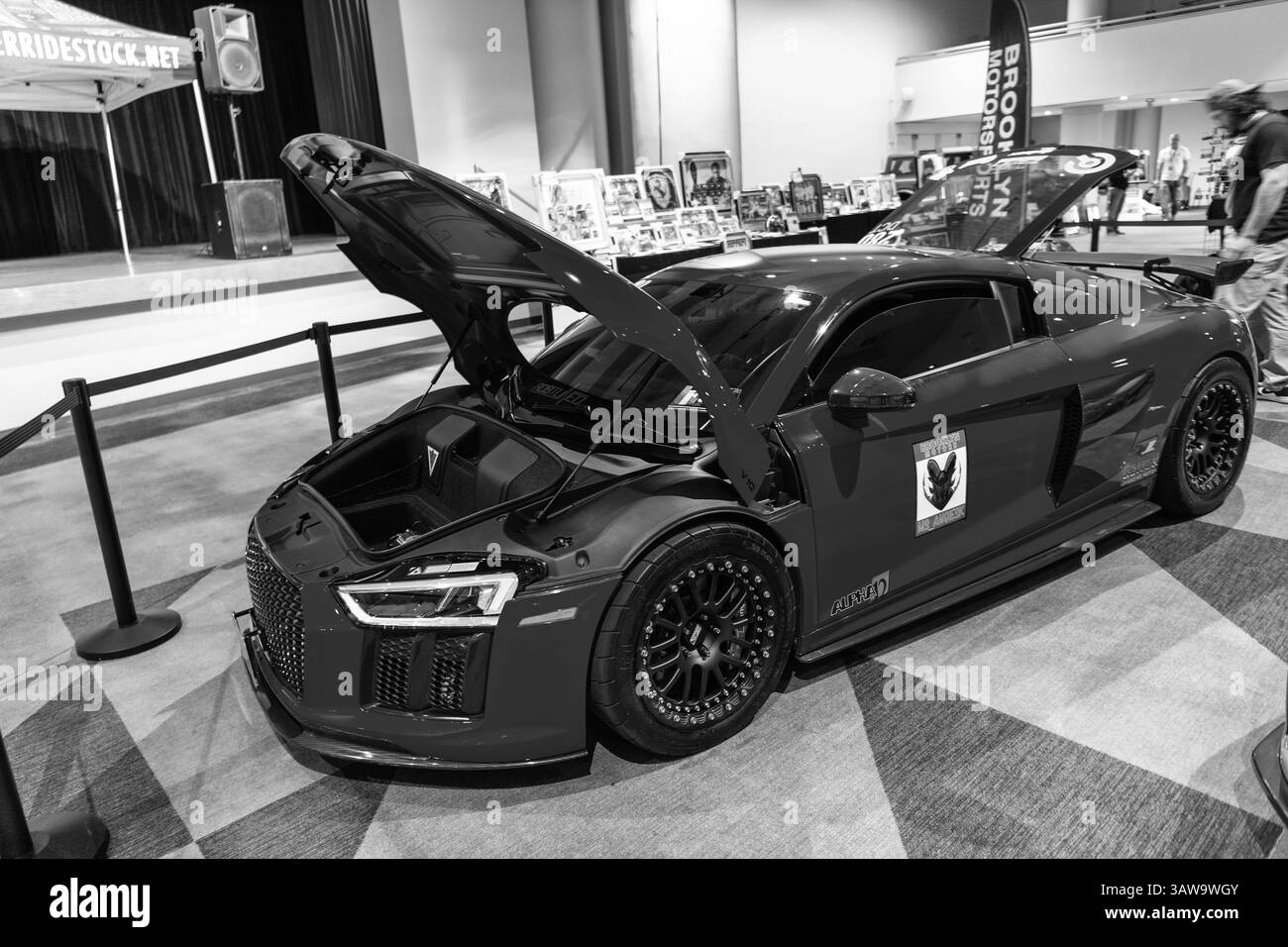 New York City, USA - March 27, 2024: Audi R8 sportscar pink car with ...