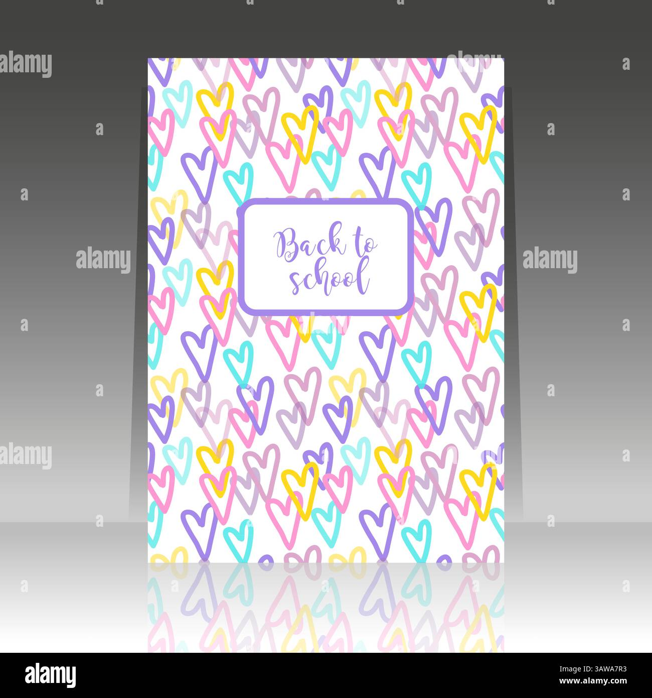 Notebook cover, Back to school, heart seamless pattern Stock Vector