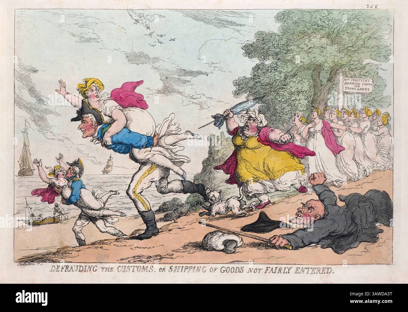 Defraud Cartoon A print coloured engraving of Defrauding the customs or shipping of ...