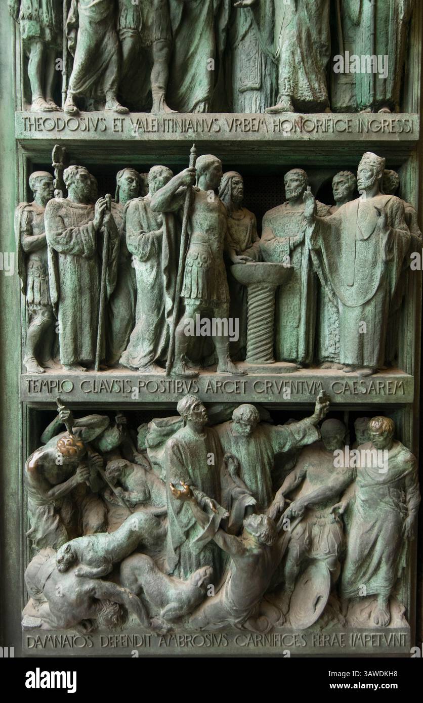 Detail of bronze panel from the left front door to the Duomo di Milano ...