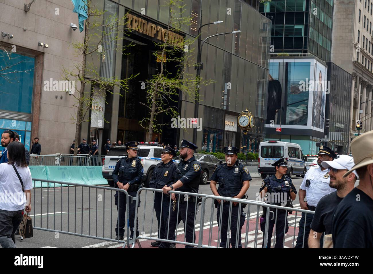 New York, United States. 19th Apr, 2025. NYPD Police Officers block ...