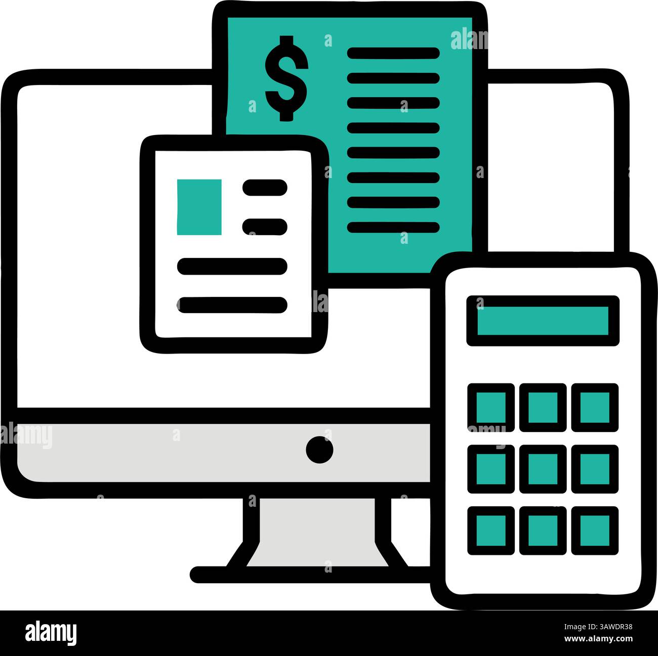 Accounting Software Computer Calculator Invoice Billing Desktop Vector ...