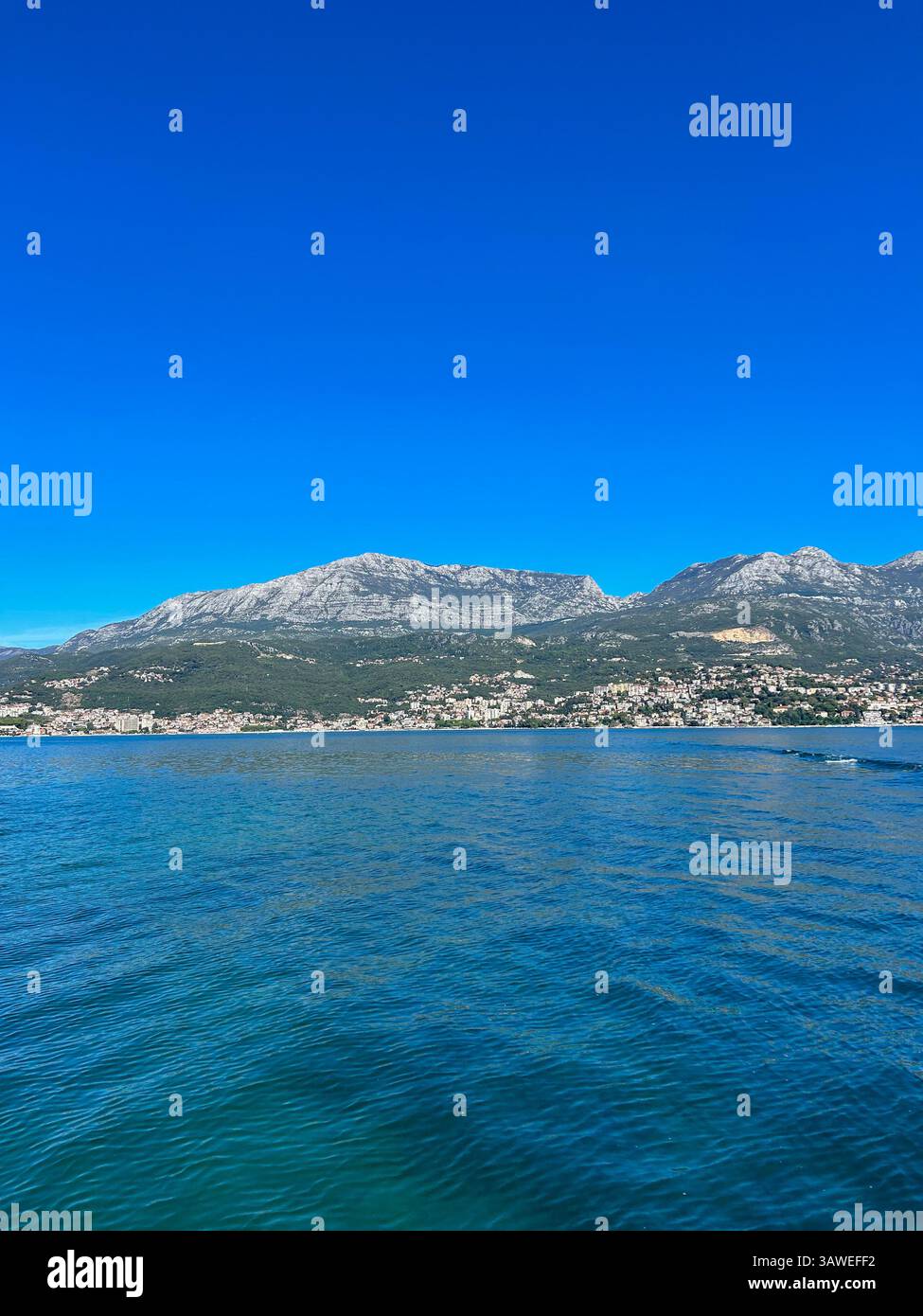 Panoramic view of Herceg Novi, a charming coastal town at the Bay of Kotor’s entrance. - Smartphone Captured Stock Image