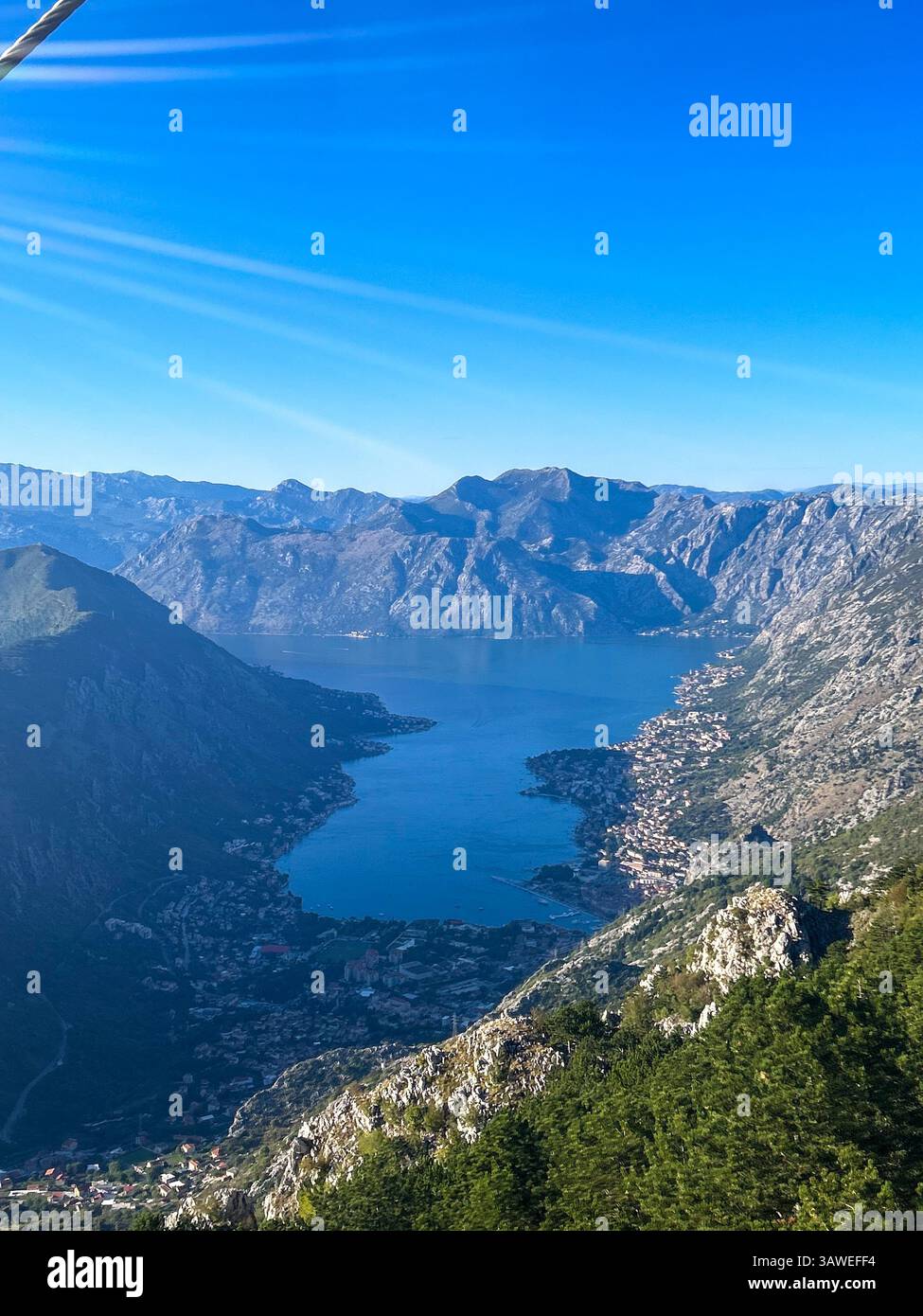 Picturesque landscape of the Bay of Kotor as seen from high above Mount Lovćen. - Smartphone Captured Stock Image