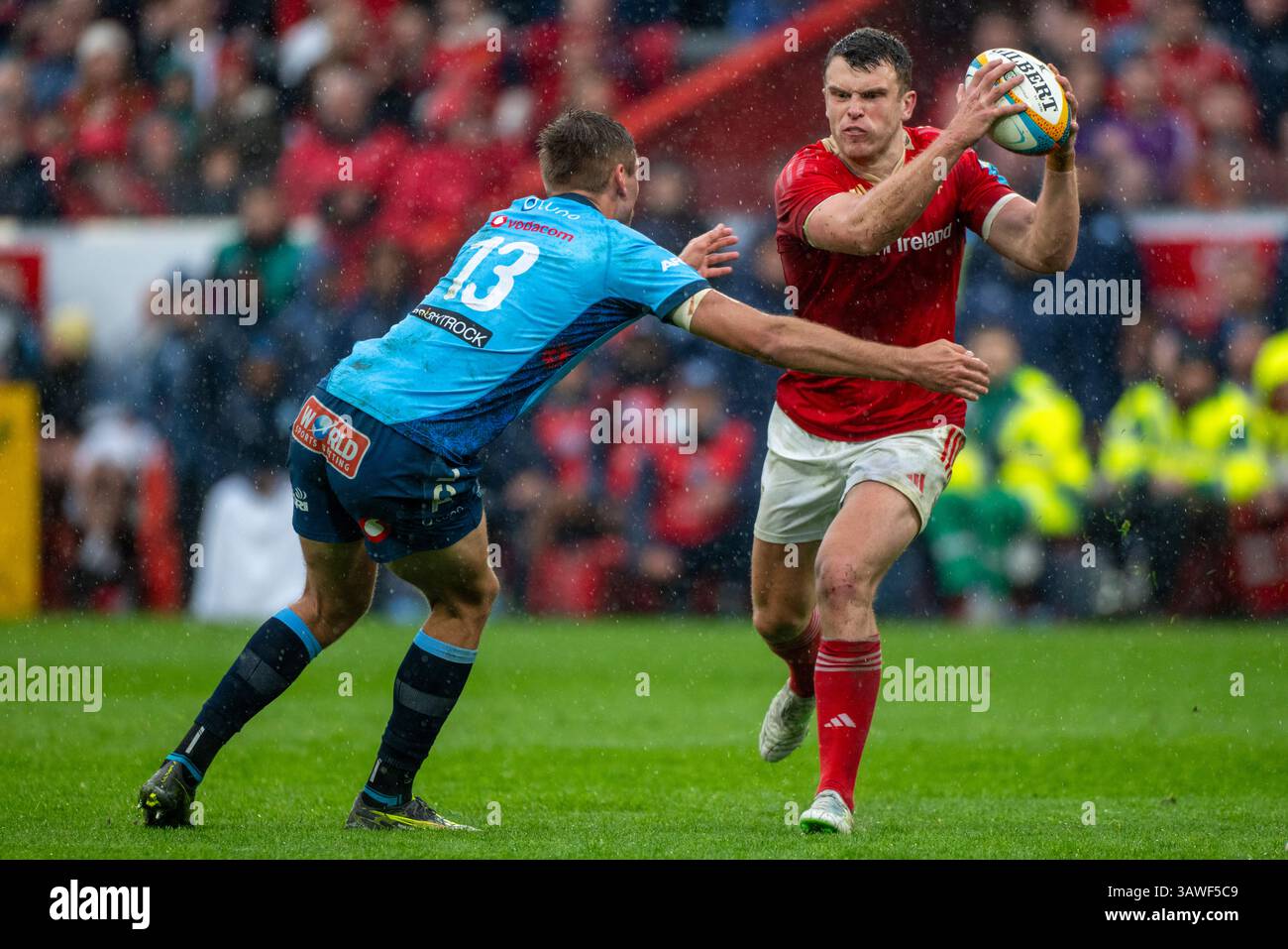 Limerick, Ireland. 20th Apr, 2025. Tom Farrell of Munster with the ball ...