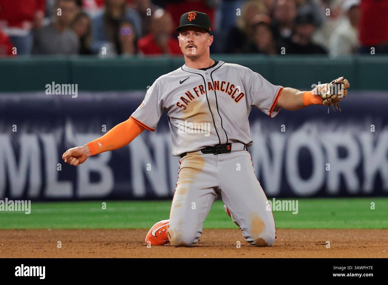 San Francisco Giants third baseman Matt Chapman looks on after throwing ...