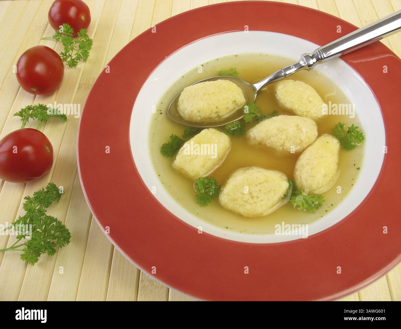Semolina dumpling soup Stock Photo