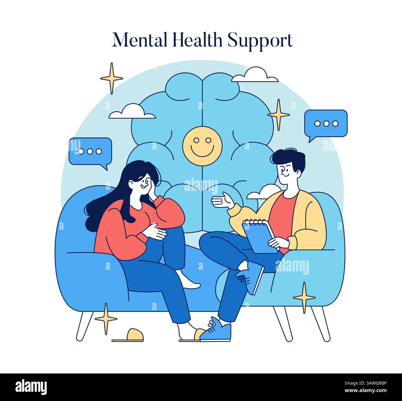 Mental Health Support illustration. A scene depicting a supportive ...