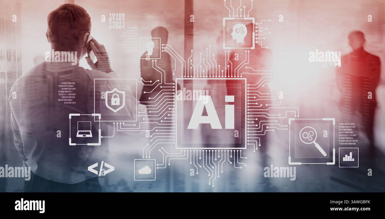 Artificial Intelligence Processor Concept. AI Big Data Array ...
